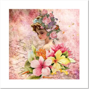 Vintage Woman Neck Gator Floral Vintage Lady Posters and Art